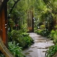 thumbnail image 5 of Orinice Shower curtain, wall door, greenery, country entrance, circular park, garden, exterior nature, landsca 36x72, 5 of 7