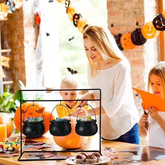Halloween Cauldron Candy Bowl Stand, Multi-Pot Snack Server For Spooky Party Decorations, Detachable Tripod Holder For Treats, Dips, And Festive Tabletop Displays, 1Pack A
