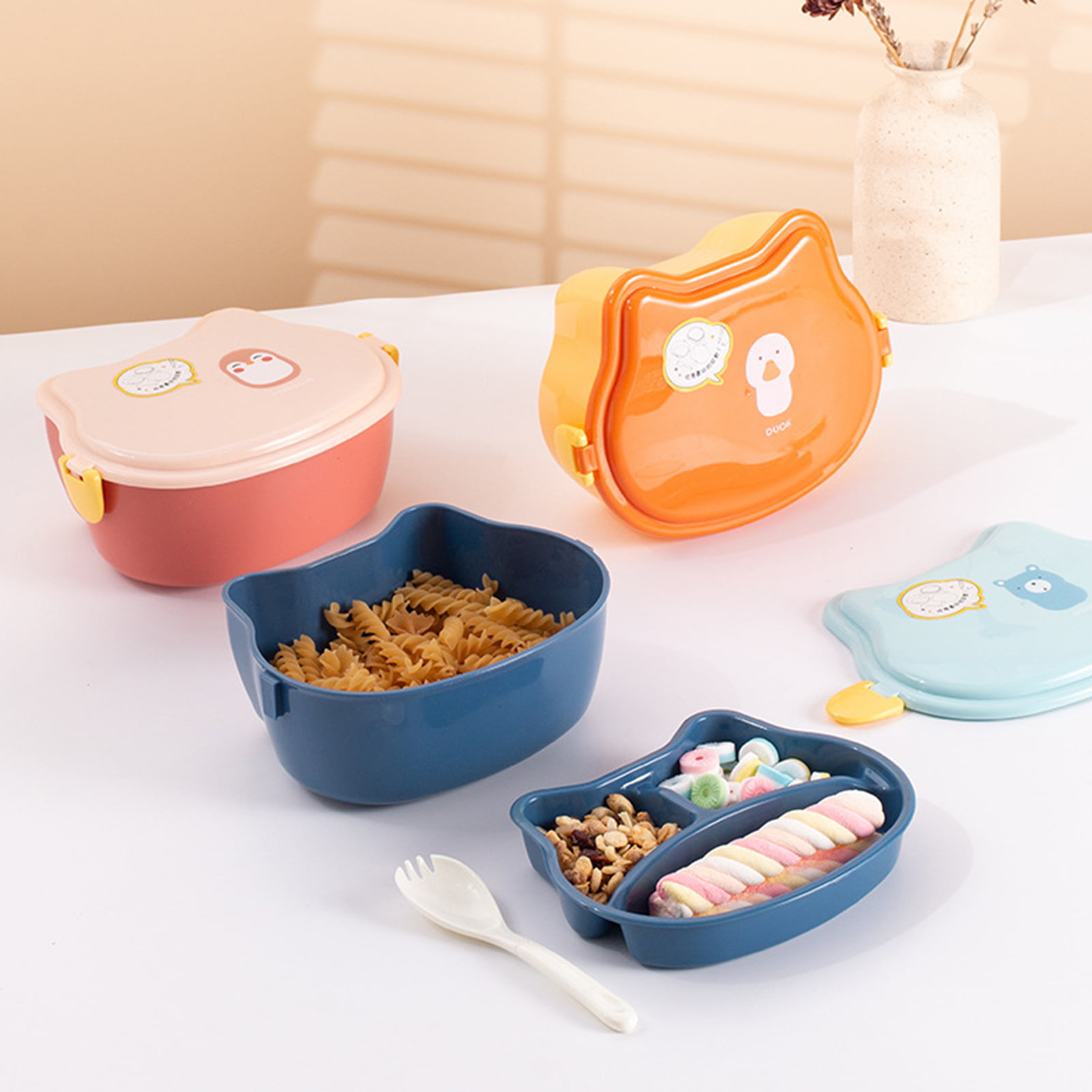 Cherryhome Bento Box Double Layer Compartment Good Sealing Microwavable Children  Snack Fruit Lunch Box Cartoon Bento Box Picnic Supplies 