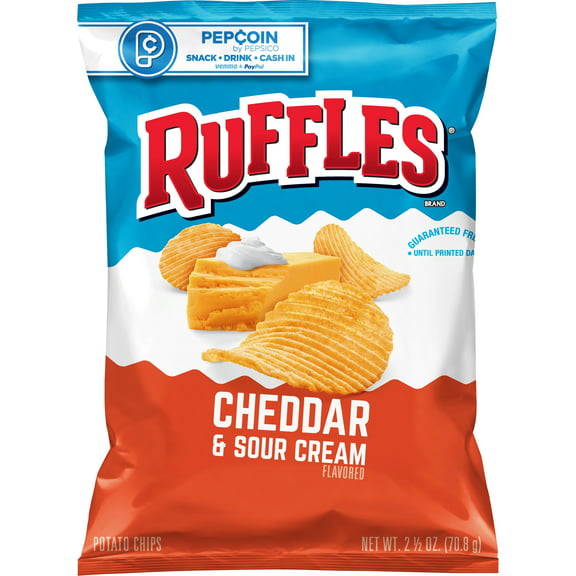 Ruffles Potato Chips Cheddar & Sour Cream Flavored Snack Chips, 2.5 oz Bag