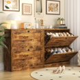 thumbnail image 3 of VOWNER Freestanding Shoe Cabinet with 2 Flip Drawers, Adjustable Shelf & Anti-Tipping Device for Entryway, Hallway, Living Room (Rustic Brown), 3 of 7