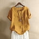 thumbnail image 3 of Túnica boho de algodón y lino para mujer en tallas grandes: blusa informal holgada y transpirable, manga 3/4, cuello redondo, tallas S-5XL., 3 of 3