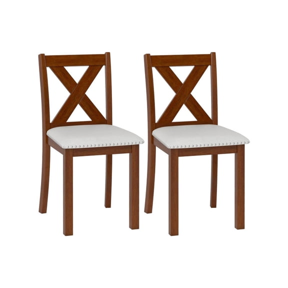 Furnibear Upholstered Dining Chairs Set of 2 with Padded Seat and Acacia Wood Curved Back for Kitchen and Dining Room, Beige