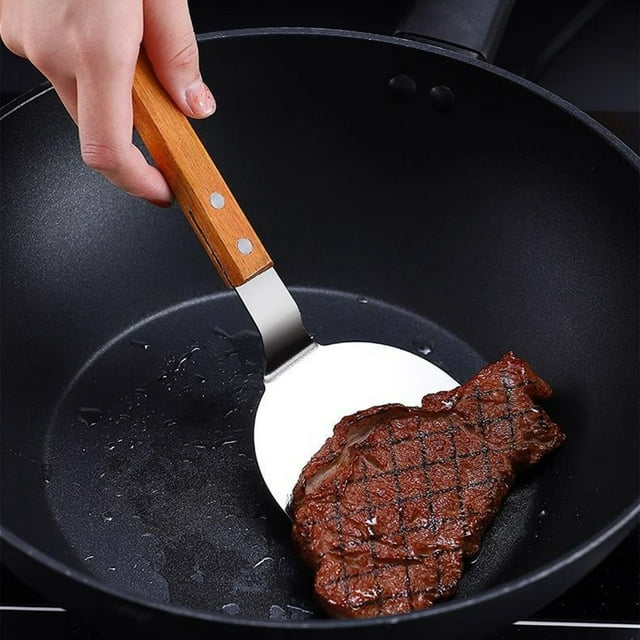 Espátula para carne de acero inoxidable, volteador de carne profesional con hoja de 24 cm y mango largo, agarre antideslizante y alta resistencia al calor para asar, barbacoa y cocinar al