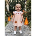 thumbnail image 6 of BemeyourBBs Todler Baby Girls Halloween Dress Outfit 12 18 24 Months 2 3 4 5 Years Cute Pumpkin Embroidery Smocked Fall Dress Fly Short Sleeve A-line Striped Dress, 6 of 9