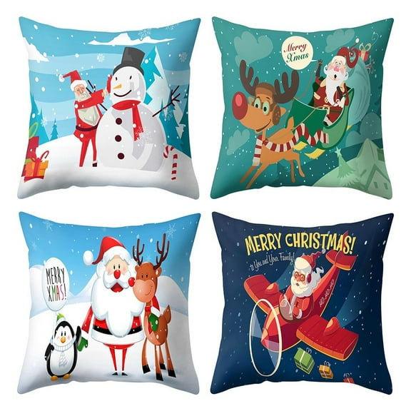 JLFNYA Pillow Covers,Pillow Protector Clearance!Christmas Print Pillow Case Polyester Sofa Car Cushion Cover Home Decor 4Pcs
