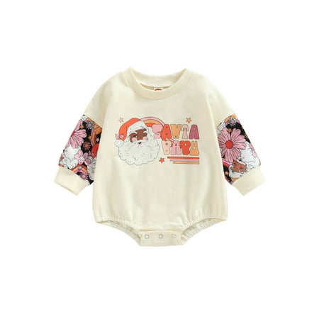 

TSEXIEFOOFU Baby Christmas Romper Cute Santa/Letter Print Long Sleeve Round Neck One-Piece Bodysuit