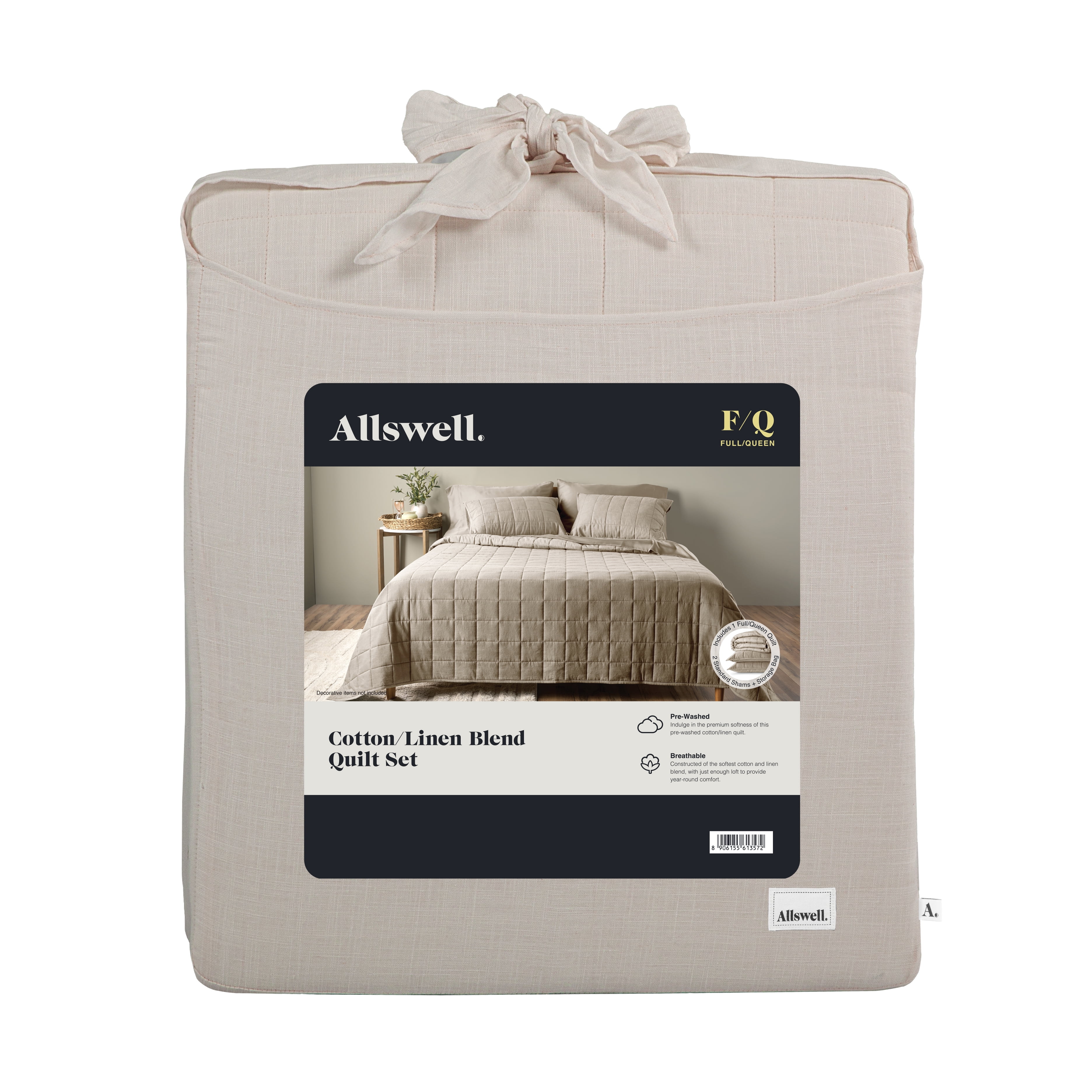 Allswell Cotton Linen Blend Quilt Set, Cream Glaze, Full/Queen