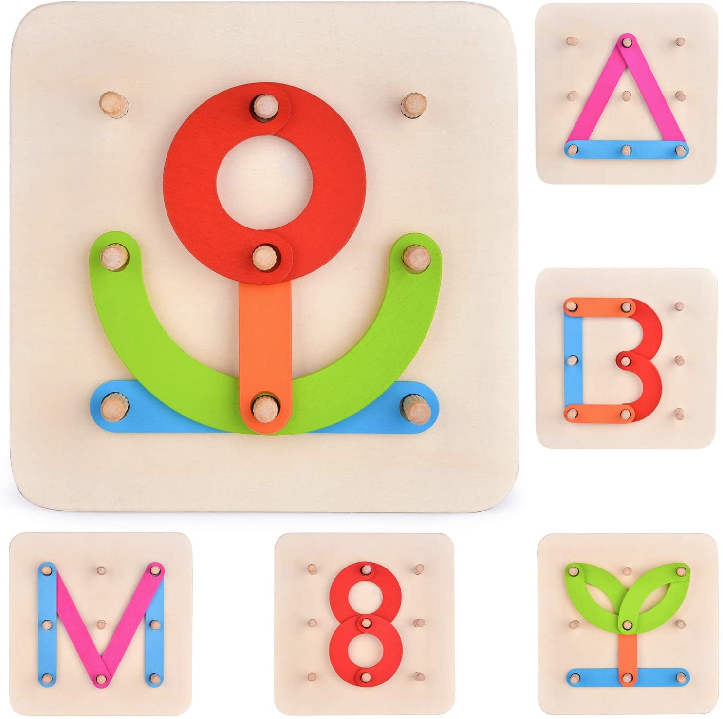 Educational Toys Letter Board Set for Boys & Girls 27 PCs Preschool Learning Toys Stacking Blocks Wooden Letters Number Shape Puzzles for Kids 