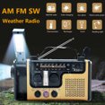 thumbnail image 1 of Radio solar JShteea AM FM SW Cargador Alarma SOS Bluetooth Linterna LED Carga USB termómetro, 1 of 9