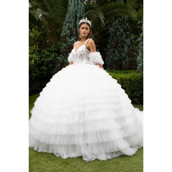 Women's GLS Gloria Sleeveless Ruffled Ball Gown Gl3610 Ivory Size XS