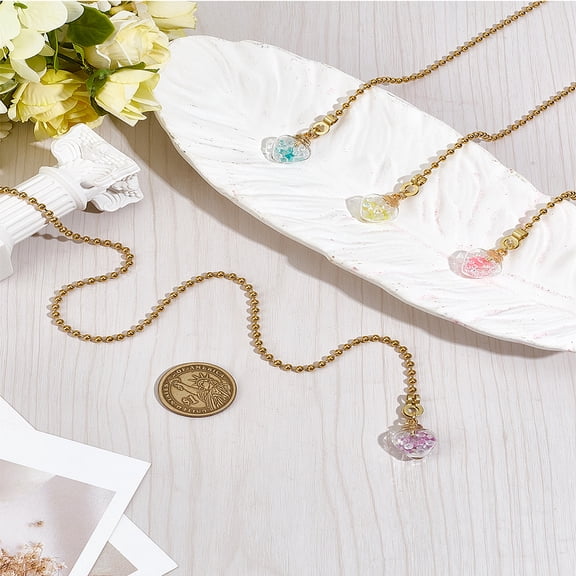 1set 4pcs Luminous Glass Ceiling Fan Pull Chain Extenders with Iron Ball Chain Mixed color 385mm