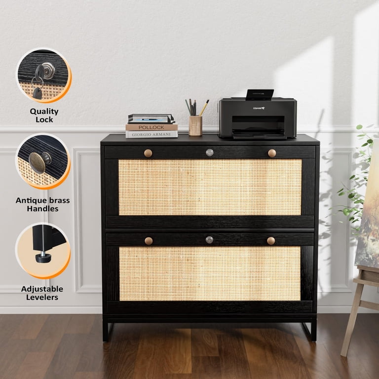 Ktaxon, Rattan 2 Drawer Lateral File Cabinet, Lock, 29.5