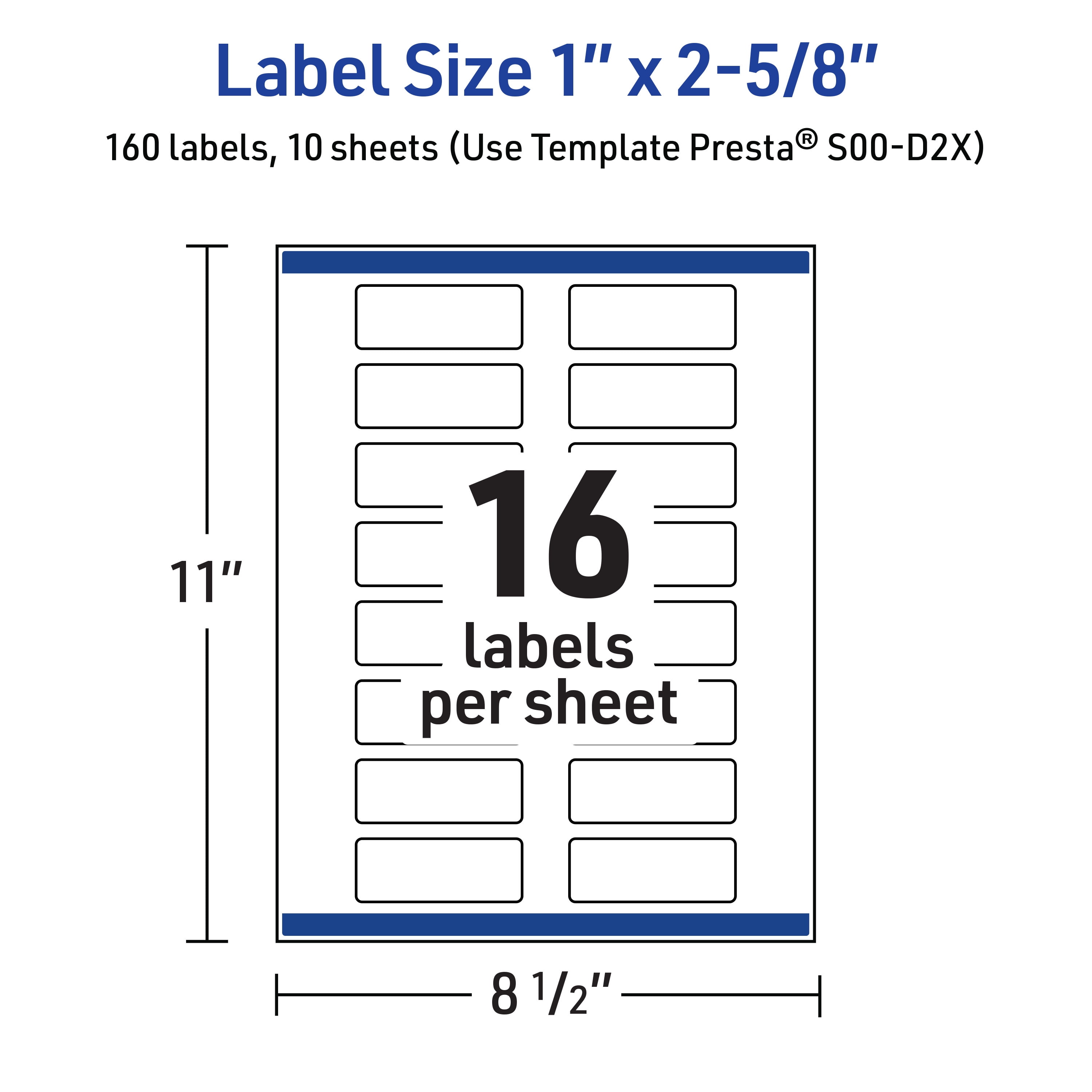 Avery Labels, 1" x 2-5/8", Glossy White, Gold & Navy Border w/ Florals, 160ct
