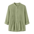 thumbnail image 6 of CHGBMOK Women's Fall Tops Crew Neck Long Sleeve Shirts with Button Down Casual Pleated Blouses, 6 of 6