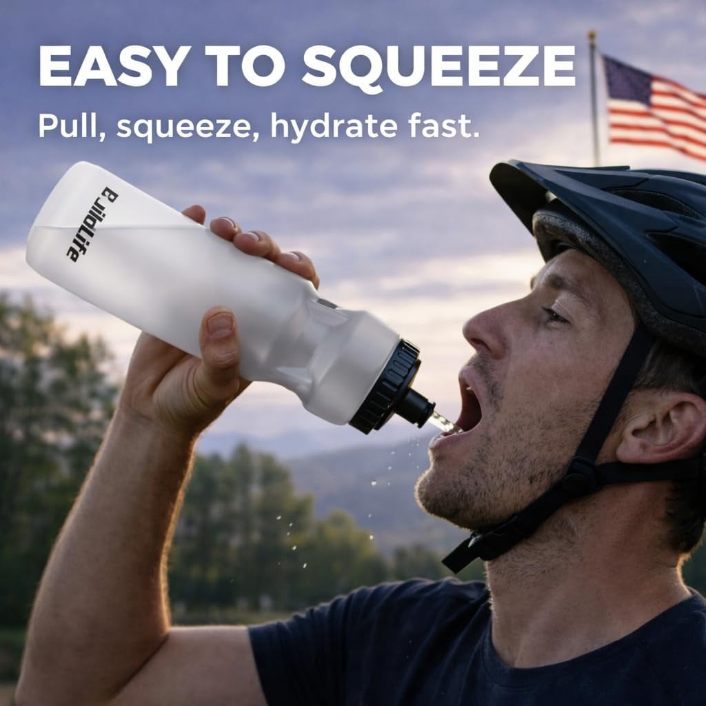 Hockey Water Bottle with Long Straw -32 OZ Squeeze Sports Water Bottles 2 Pack with 2 Lids Each(Straw and Squeeze),Lacrosse Water Bottle for HelmetHockey,Football,Boxing,BPA Free,Dishwash Safe(Clear)