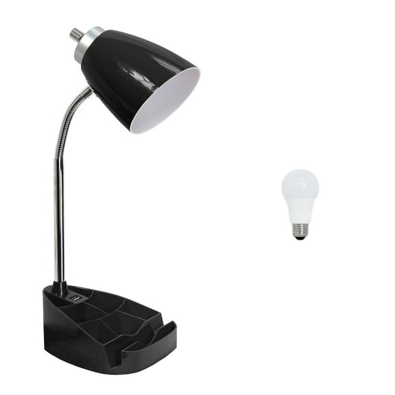 Simple Designs 18.5" Gooseneck Organizer Desk Lamp with iPad Tablet Stand Book Holder and USB port, with LED Bulb, Black