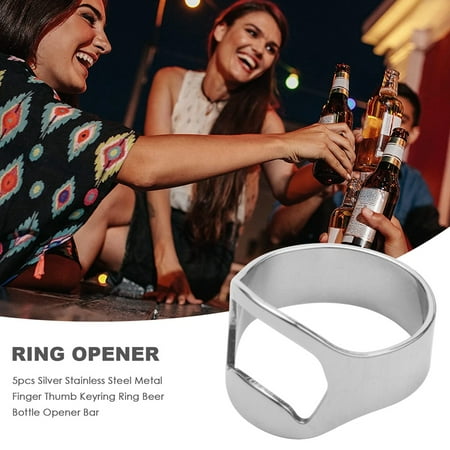 

5x Silver Stainless Steel Metal Finger Thumb Keyring Ring Beer Opener Bar
