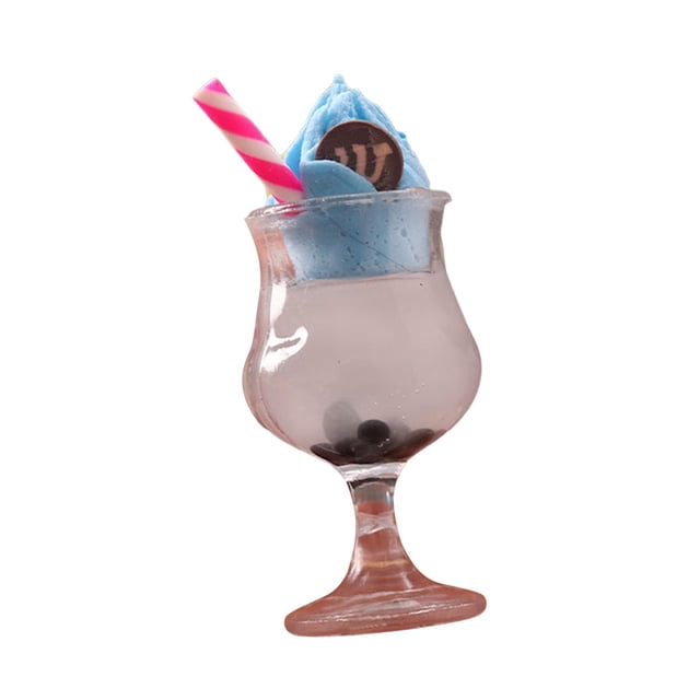 Bebida de Comida en Miniatura, Mini Té de Leche de Perlas de Simulación, Casa de Muñecas de Comida Pequeña, Helados en Miniatura, Helados Pequeños Par azul