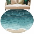 thumbnail image 2 of Turquoise Ombre Stripe Round Rugs 8ft, Summer Beach Abstract Waves Moires Non Slip Washable Rug Runner, Low Pile Indoor Floor Carpet Mat Bathroom Rugs for Living Room, Bedroom, Kids Room, 2 of 9
