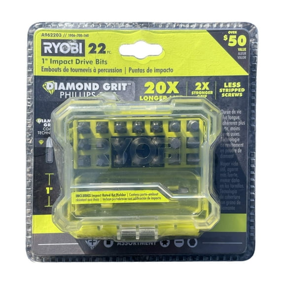 Assorted 1 in. Diamond Grit Impact Drive Bits (22-Piece)