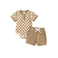 thumbnail image 1 of WIFORNT 2Pcs Baby Boys Summer Outfits Checkerboard Buttons Short Sleeve Romper and Shorts Clothes Set, 1 of 9
