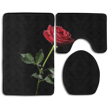 CHAPLLE Rose Shadow 3 Piece Bathroom Rugs Set Bath Rug Contour Mat and Toilet Lid Cover