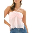 thumbnail image 2 of Musuos Women's Summer Crop Tops, Solid Color Sleeveless Halter Cutout Split Mesh Camisole, 2 of 10
