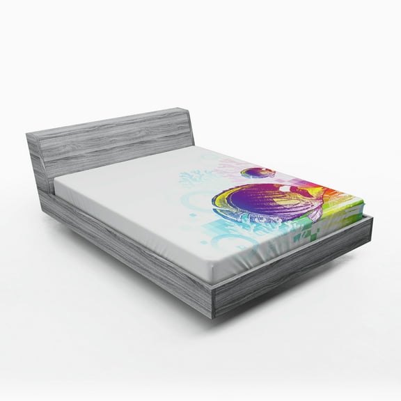 Ambesonne Cartoon Fitted Sheet, Fish Sea Theme, Queen Size, Multicolor