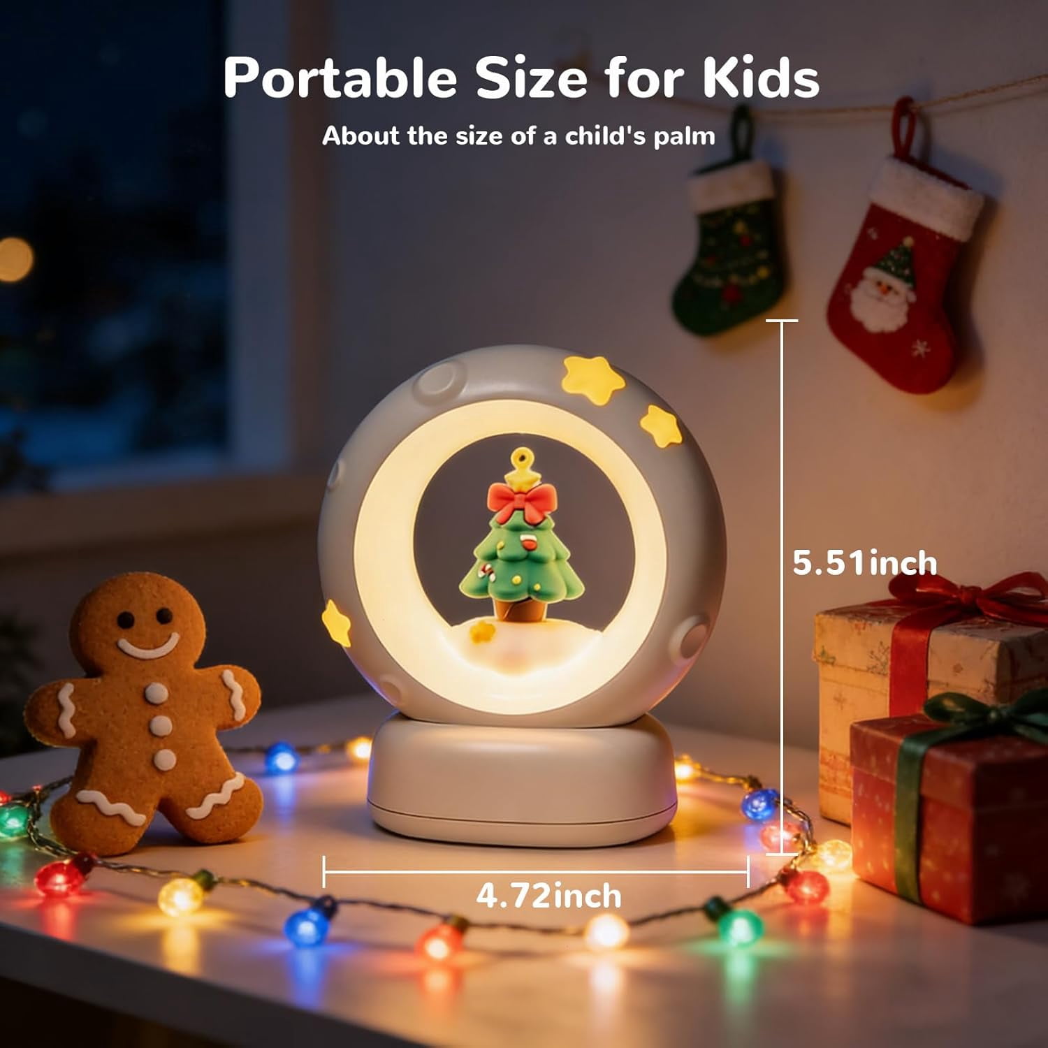 Space Christmas Night Light for Kids Baby, Cute Christmas Tree Nursery Lamp with Touch Sensor, Dimmable Rechargeable Bedside Light, Christmas Gifts for Boys Girls