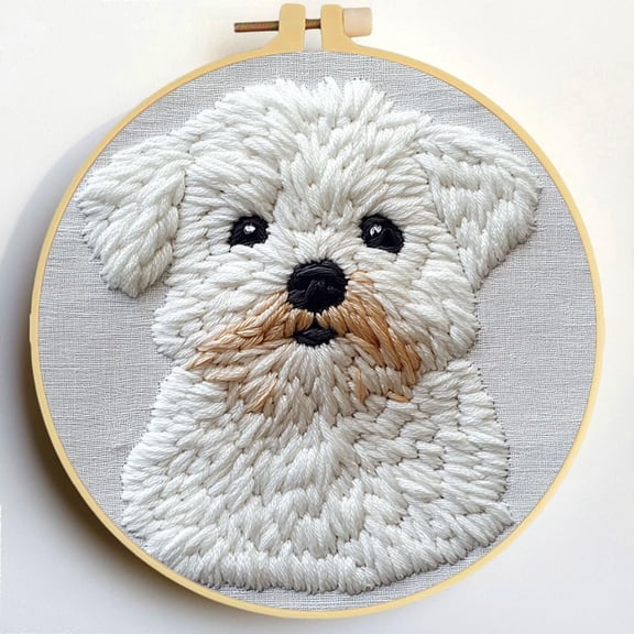 Punch Needle Kits Maltese Dog Embroidery Starter Set with Hoop Easy for Beginners DIY Stress Relief Handmade Craft Hobby and Home Decor 20x20cm-1