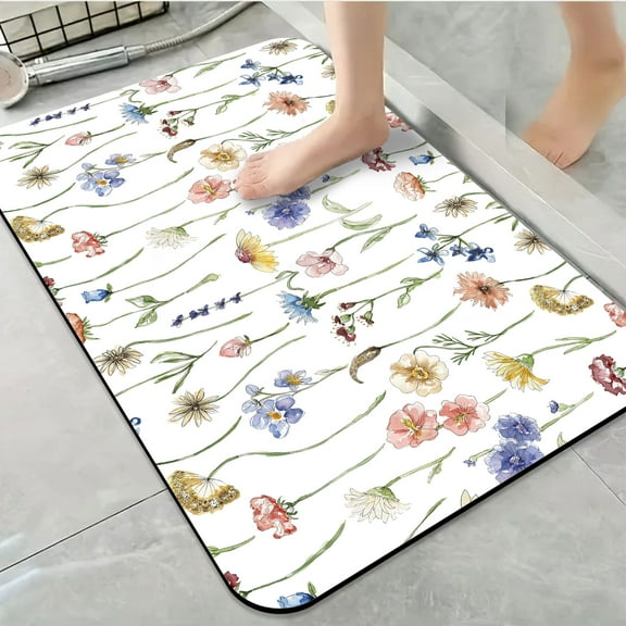 1pc Wildflower Pattern Bathroom Rug Bathroom Decor and Accessories- Durable,Anti Slip,And Quick Drying,Suitable For Indoor/outdoor Use - Perfect For Bathrooms,Bedrooms,Kitchens