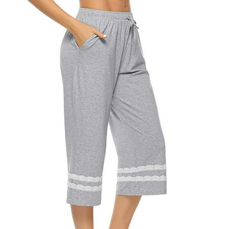 

Women’s Pajama Pants Cropped Striped Loose High Waist Sleepwear Sleep Bottoms Casual Pants