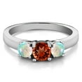thumbnail image 2 of Gem Stone King 1.50 Ct Round Red Garnet White Simulated Opal 925 Sterling Silver Ring (Size 7), 2 of 5