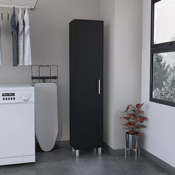 Newboti Storage Cabinet 71"H with 5-Tier Shelf, 3 Broom Hangers and Metal hardware, Black 542465812781099