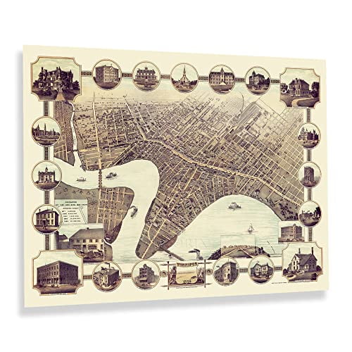 HISTORIX Vintage 1884 Winnipeg Canada Map Poster - 24x36 Inch Historic Bird's Eye View Map of Winnipeg City Manitoba Canada Poster Wall Art Print