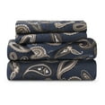 thumbnail image 2 of Blue Nile Mills Cotton Flannel Paisley Deep Pocket Sheet Set, California King, Navy Blue, 2 of 9