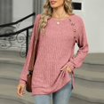 thumbnail image 4 of COMVALUE Womens Long Sleeve Shirts Trendy Button Decor Tunic Side Split Casual Lightweight Fall Sweaters (Pink, M), 4 of 7