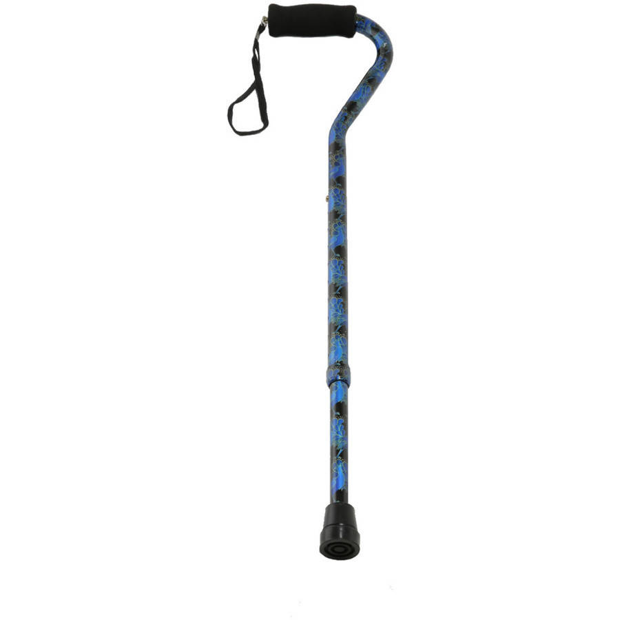 Adjustable Pattern Cane With Offset Handle With Wrist Strap