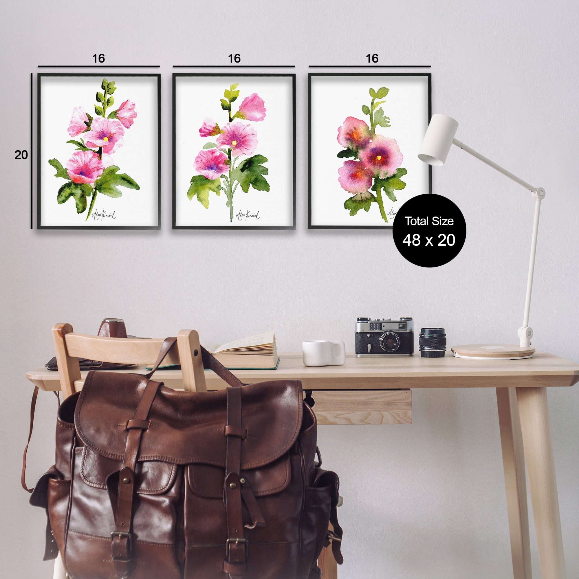 Stupell Industries Pink Flower Watercolors Botanical & Floral Painting Black Framed Art Print Wall Art, 16 x 20, Set of 3