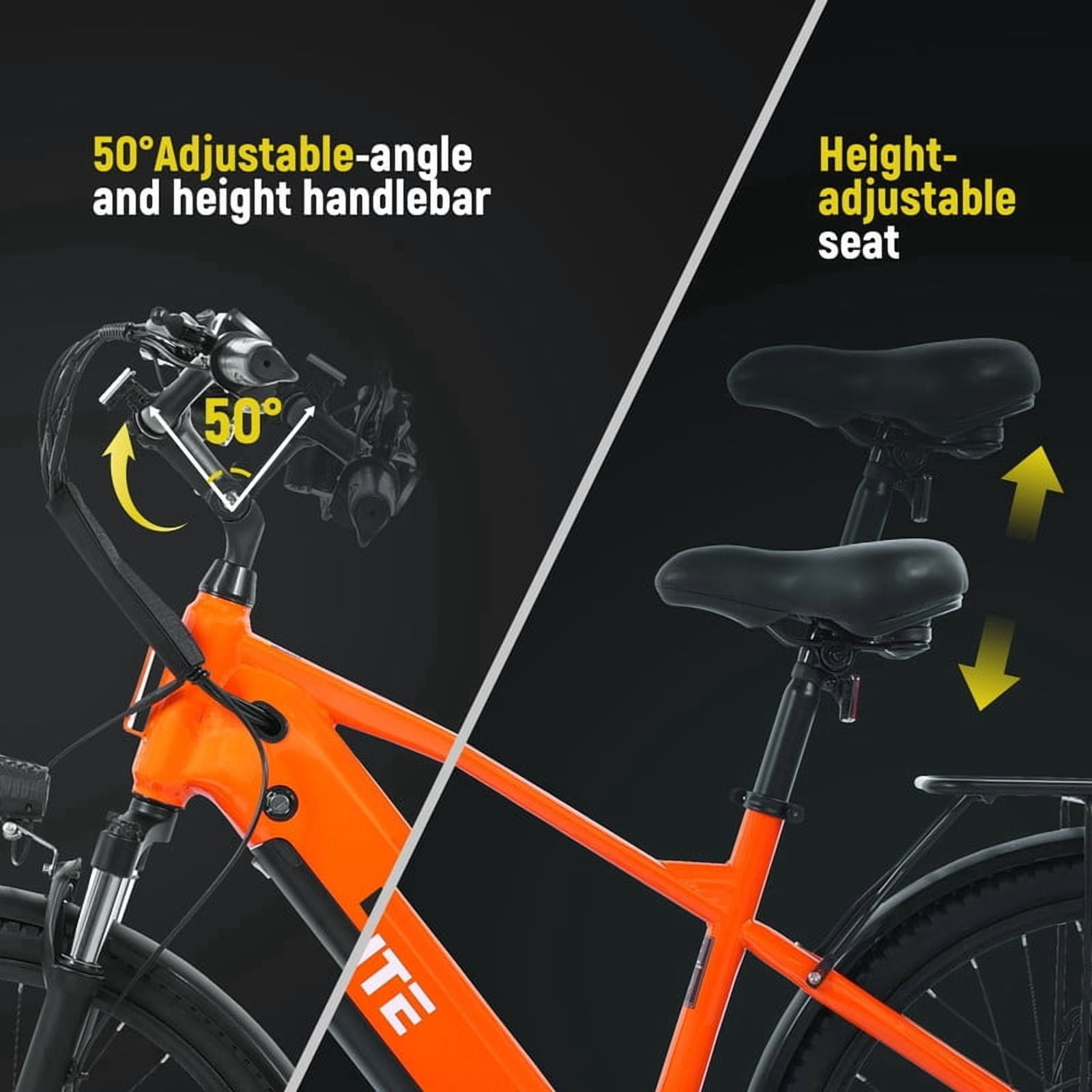 ESKUTE C200 70-Mile Electric Bike for Adults with 840Wh Removable Battery, 1300W Peak Power Ebike, Up to 28MPH Speed, 26" Tires, 7-Speed Step-Over E-Bicycle,Orange with Phonebag & Lock, UL2849