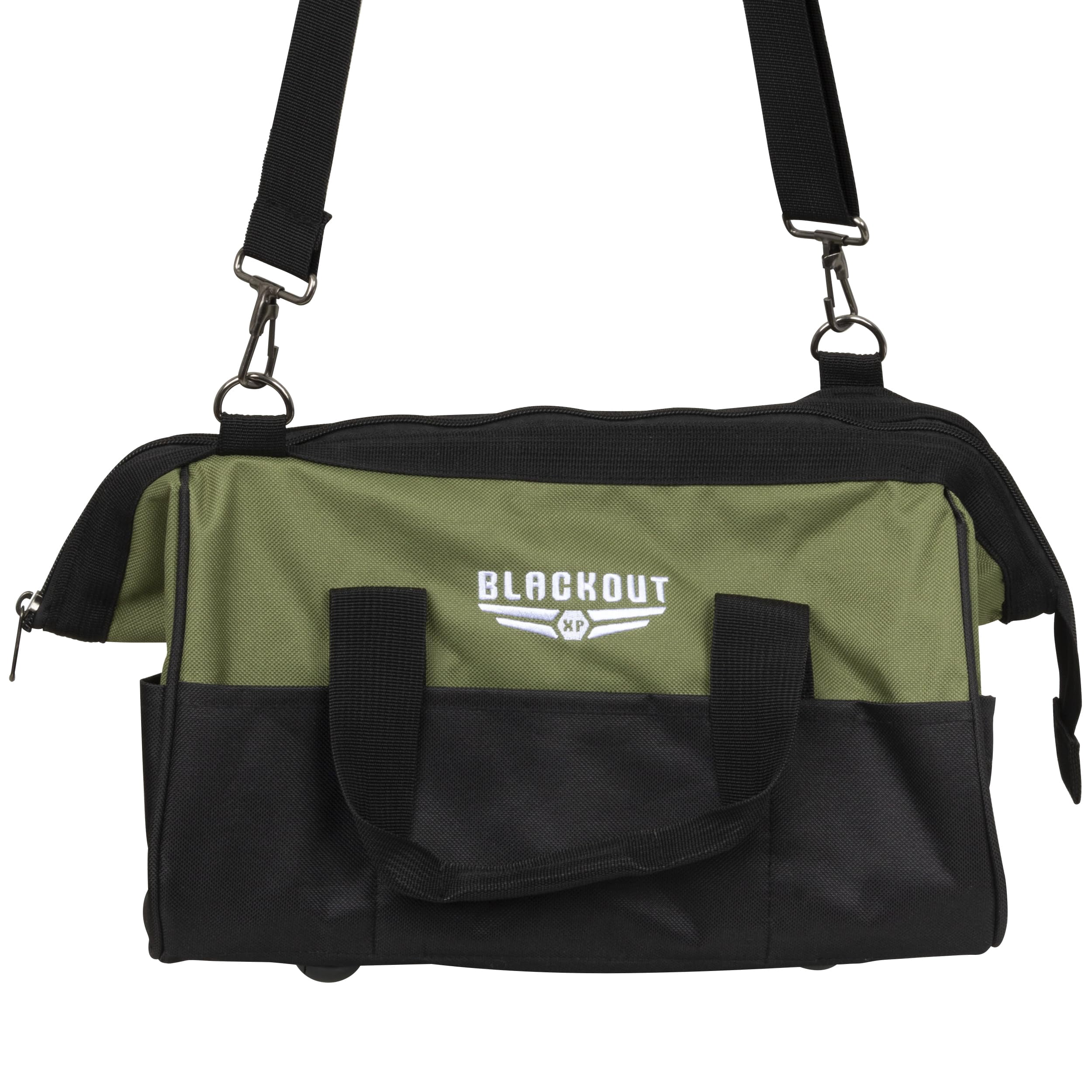 Blackout XP Tool Bag, Multi-pocket Tool Organizer with Adjustable Shoulder Strap, Green and Black