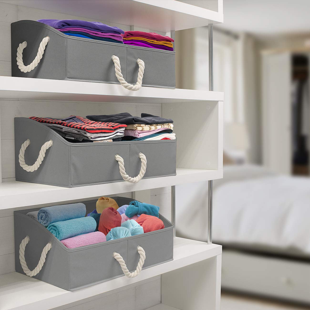 Sorbus 3-Pack Trapezoid Storage Bins - Foldable Fabric Baskets for Closet Organization, Gray