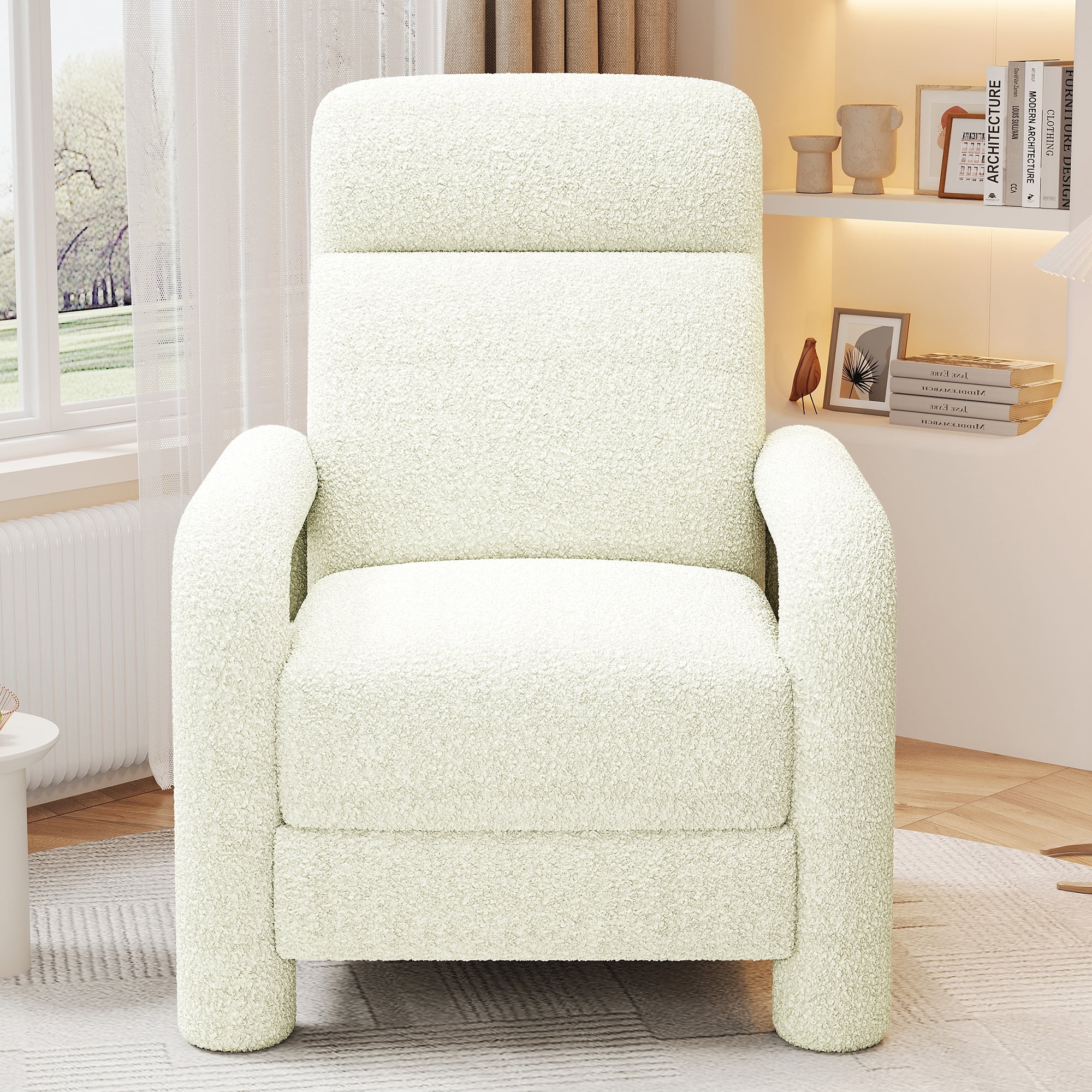 Euroco Teddy Fleece Push Back Recliner Chair, 3-Position Adjustable Armchair with Anti-Slip Legs & Ergonomic Design – Plush Accent Chair