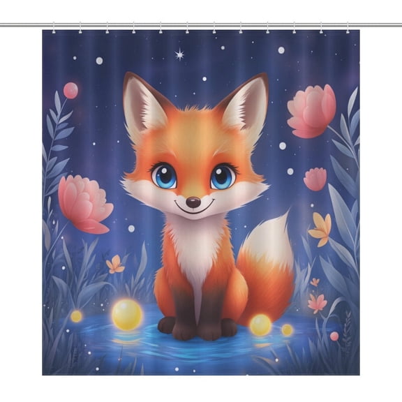 Cute Fox in Enchanted Garden-1 Shower Curtain Bathtub Decor Bathroom Fabric Waterproof Curtains Shower