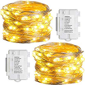 2 Pack Battery Operated String Lights 16ft 50 Leds Outdoor String Lights 8 Modes Waterproof Silver Wire Lights With Timer For Gardens Gate Yard