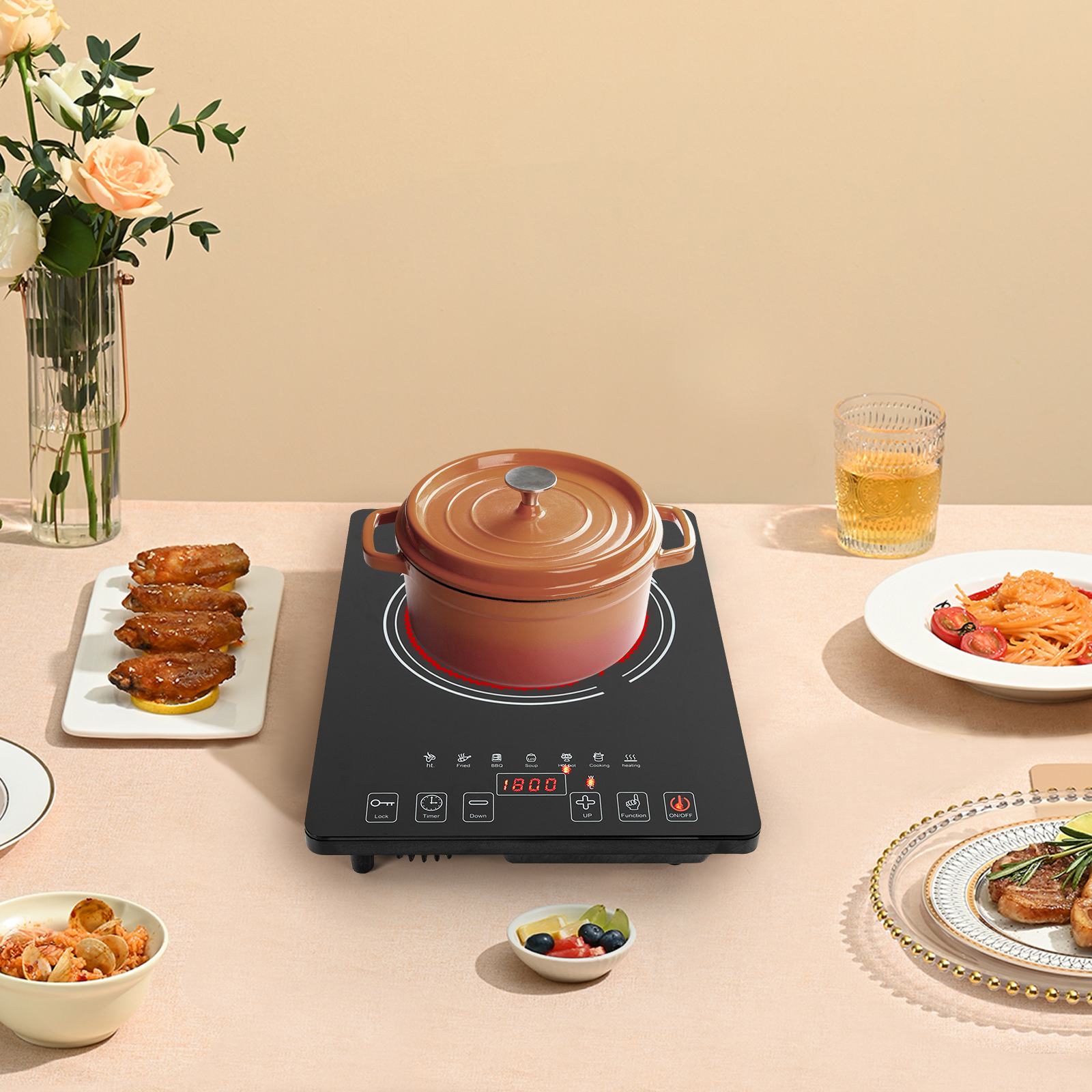 1 PCS 36*28*6.4cm/14.2*11.02*2.5in Electric Ceramic Hob, 1800W Electric Cooktop, Countertop Burner