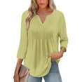 thumbnail image 3 of Yigetop Womens Tops! 3/4 Sleeve Blouses for Women Casual V Neck Summer Tops for Women with Leggings Pleated Curved Tunic 3/4 Sleeve Tops for Women Yellow L, 3 of 6