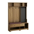 thumbnail image 5 of Multi-purpose Hallway Hall Tree with Removable Linen Cushioned Entryway Bench, Coat Rack, Storage Shelves, and DIY Pegboard,for Hallways, Living Room, Brown, 5 of 11