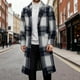 thumbnail image 2 of Kalauyu Men's Casual Notched Collar Plaid Single Breasted Wool Blend Formal Trench Top Coat, 2 of 5